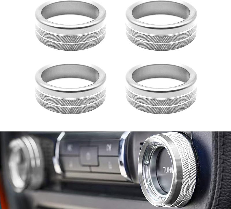 RBOKO 4PCS Accessories Air Conditioner AUTO Switch CD Button Knob Covers Aluminum Alloy Audio CD Knob Ring, Compatible with Toyota Tacoma 2023 2022 2021 2020 2019 2018 2017 2016 (Silver) - Image 1